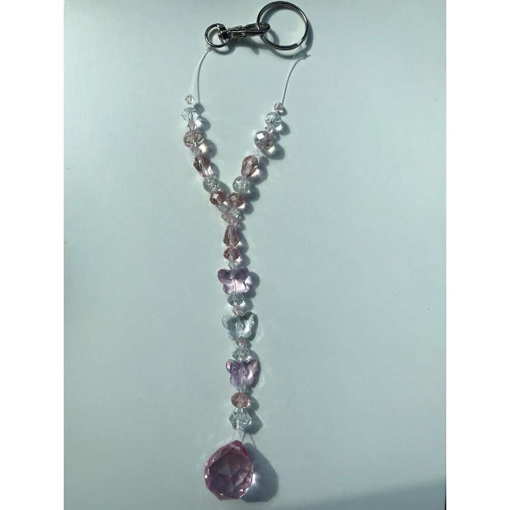 Beaded Suncatcher Car Charm Rearview Mirror Ornament Butterfly PinkCrystal Prism - Picture 8 of 10